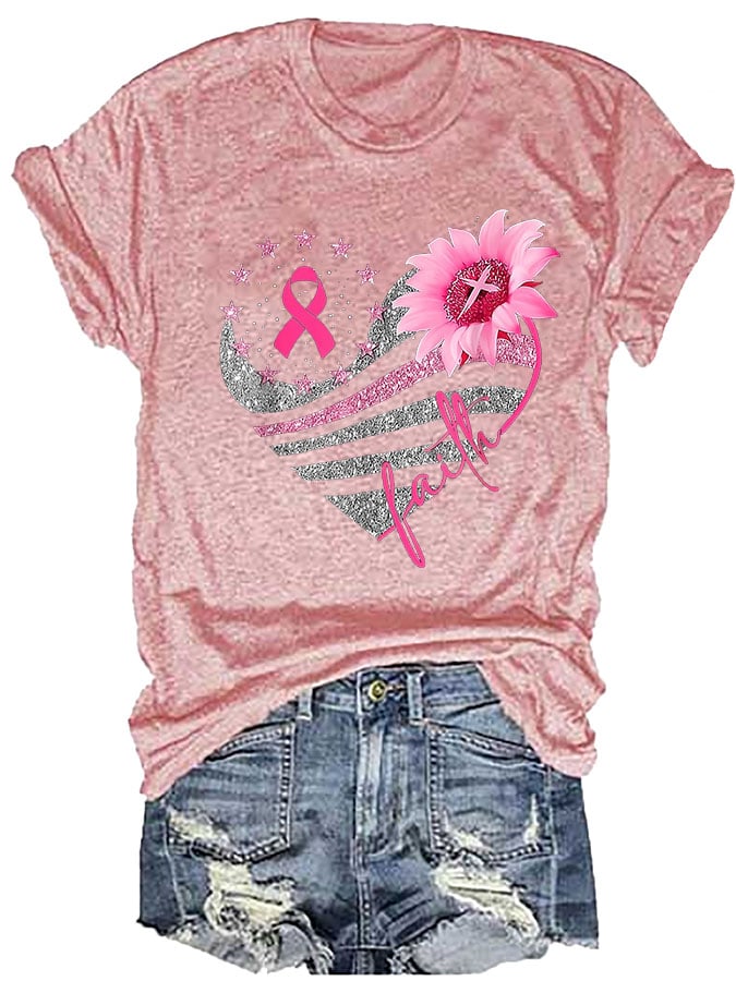 Breast Cancer Casual Print Short Sleeve T-Shirt