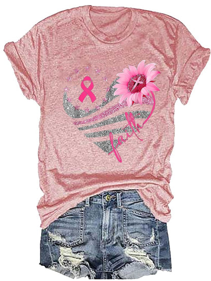 Breast Cancer Casual Print Short Sleeve T-Shirt