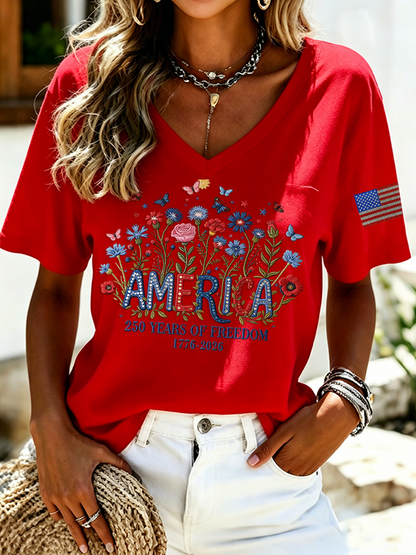 Women's Casual Retro Patriotic T-shirt