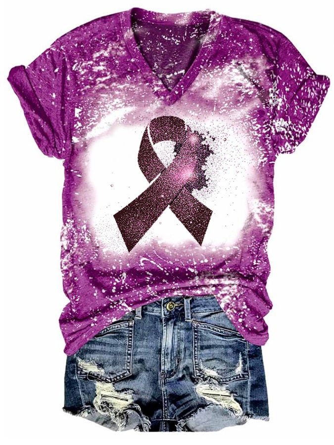 Women's Casual Ribbon Print Short Sleeve T-Shirt