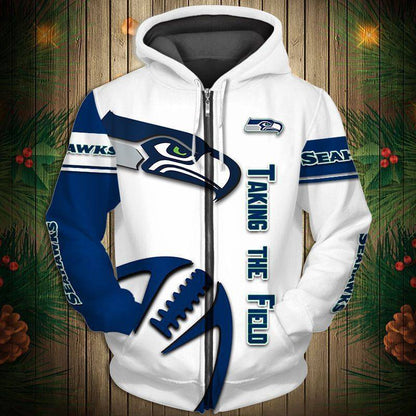 Seattle Seahawks  Men's Casual Zipper Hooded Sweatshirts