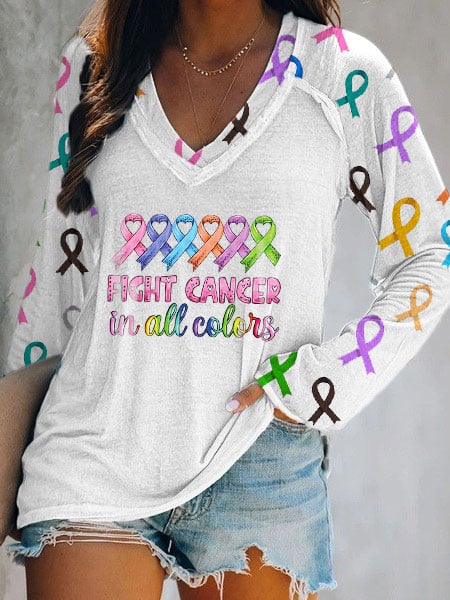 Women's Fight Cancer In All Colors Casual Long Sleeve T-Shirt