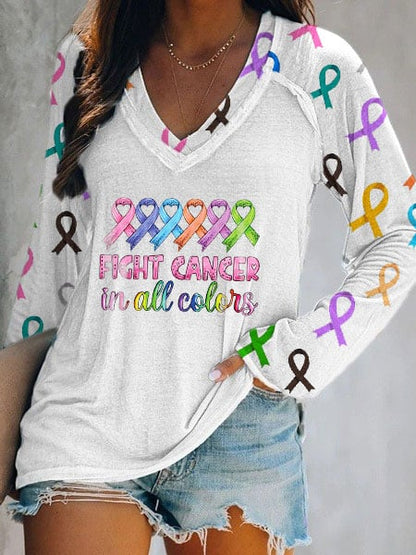 Women's Fight Cancer In All Colors Casual Long Sleeve T-Shirt