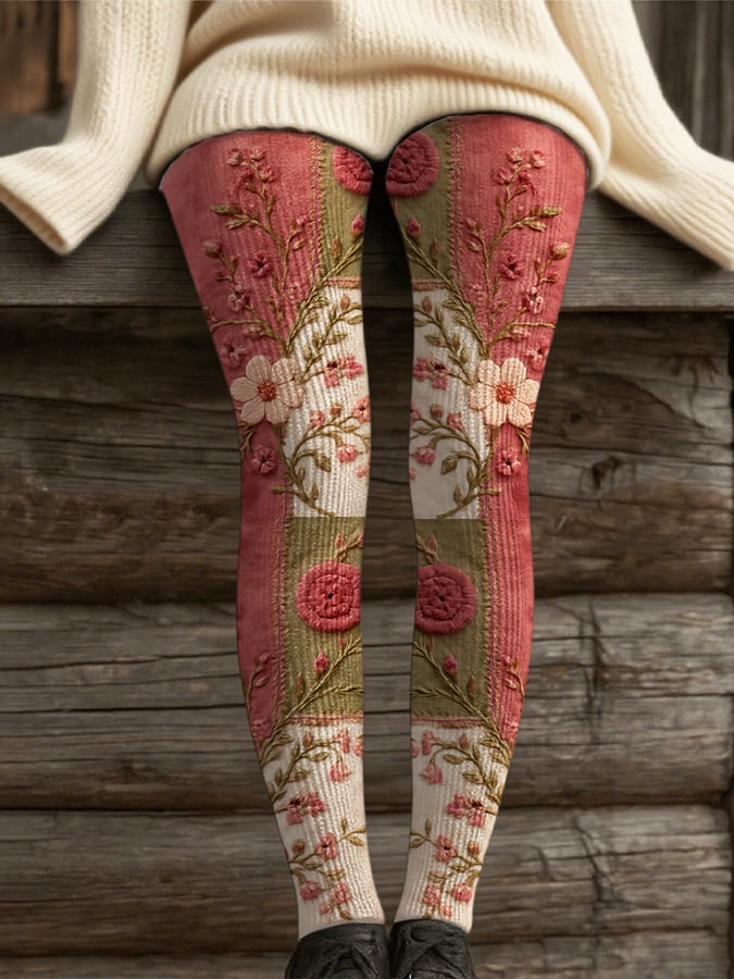Women's Retro Breast Cancer Flowers Print Leggings