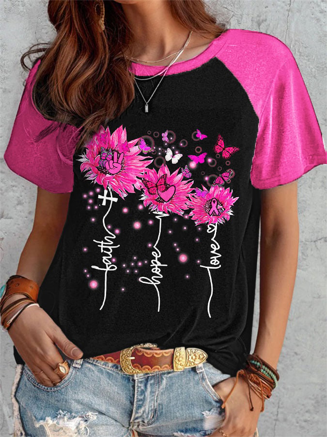Women's Faith Hope Love Daisy Breast Cancer Awareness T-Shirt