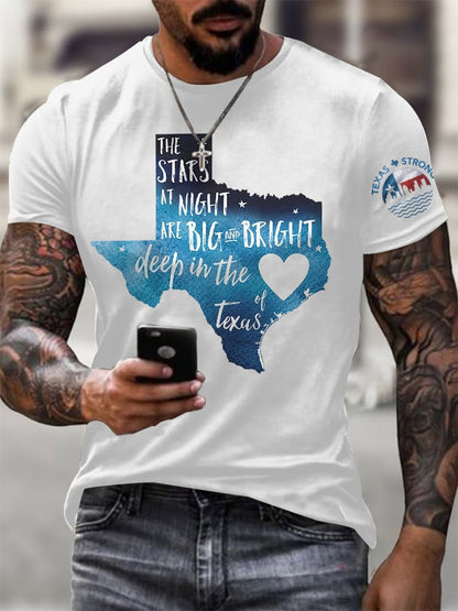🙏💔Join us in praying for Texas.🙏Men's Retro Texas Strong The Stars At Night Are Big And Bright Deep In The Heart Of Texas Print T-Shirt