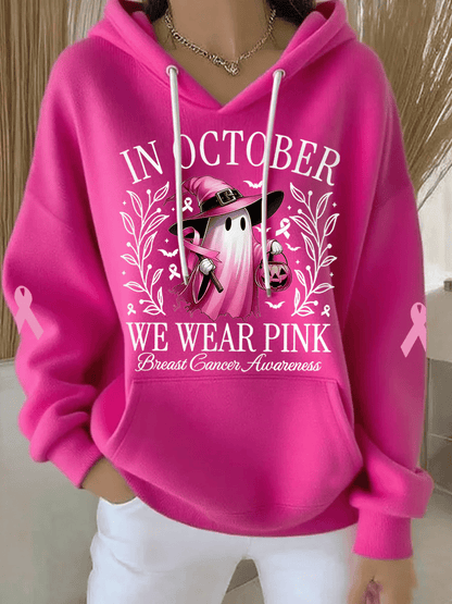 Women's Breast Cancer In October We Wear Pink Print Casual Hoodie