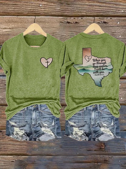🙏💔Join us in praying for Texas.🙏Women's When You Go Through Deep Waters, I Will Be With You. Isaiah 43:2  Faith Printed T-Shirts