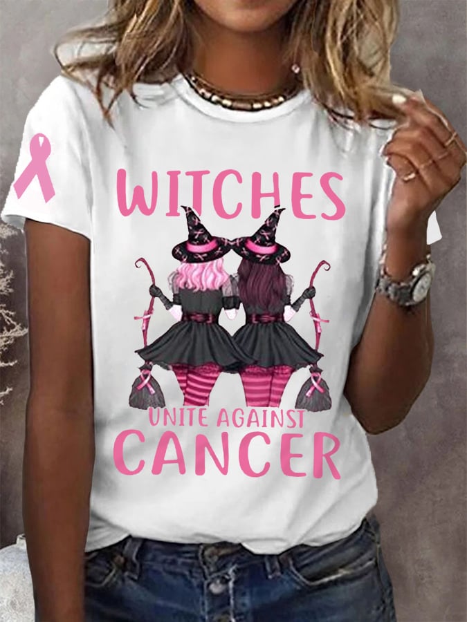Women's Halloween Witches Unite Against Cancer, Breast Cancer Awareness Warrior Tee