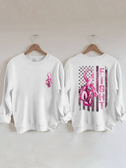 Women's Fight Breast Cancer America Flag Sweatshirt