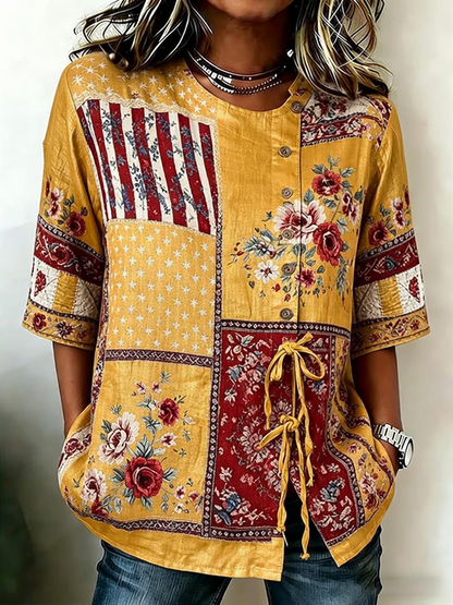 Women's 250th Anniversary Printed Cotton Linen Casual Shirt