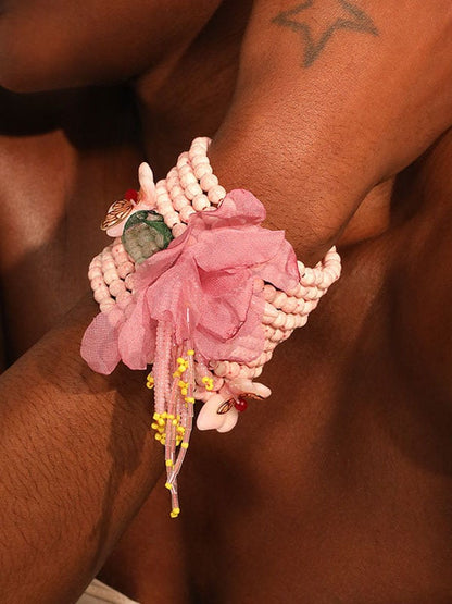 Breast Cancer Awareness Pink Floral Bracelet