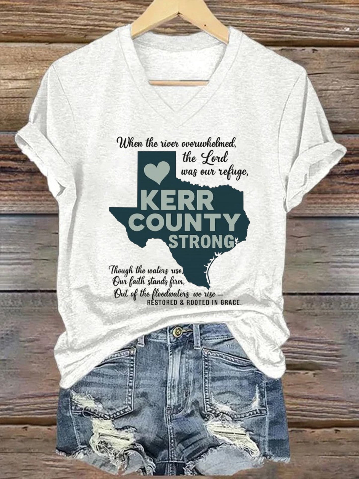🙏💔Join us in praying for Texas.🙏Women's Kerr County Strong Printed Short-Sleeved T-Shirt
