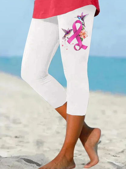 Women's Fight Breast Cancer Print Yoga Cropped Leggings