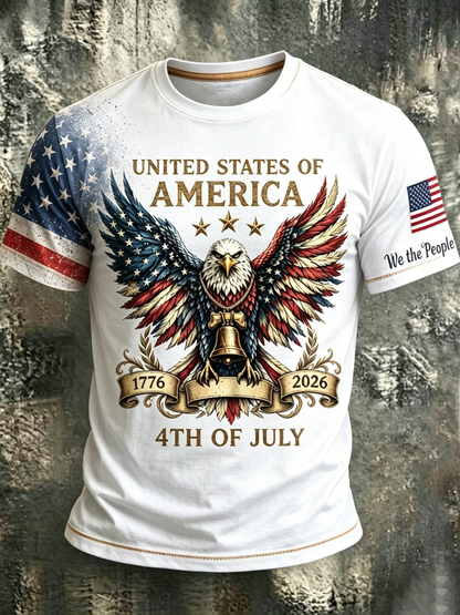Men's casual American Eagle commemorative round neck T-shirt