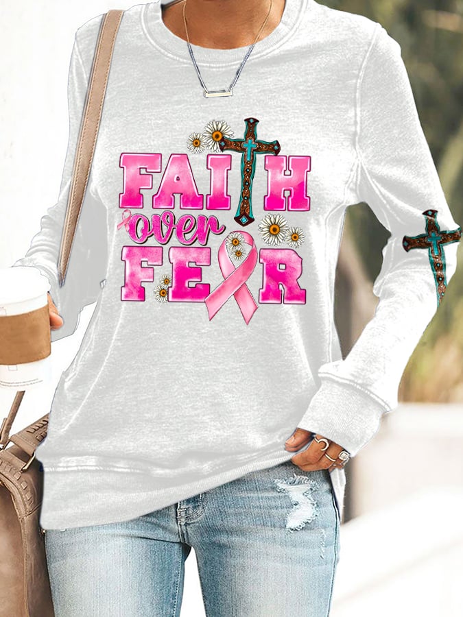 Breast Cancer Women's Casual Printed Long Sleeve Sweatshirt