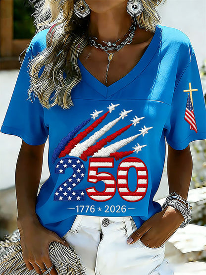 Women'S Retro Independence Day Printed Casual Short Sleeved T-Shirt