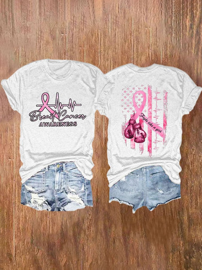 Women's Breast Cancer Awareness Casual Printed Short Sleeve T-Shirt