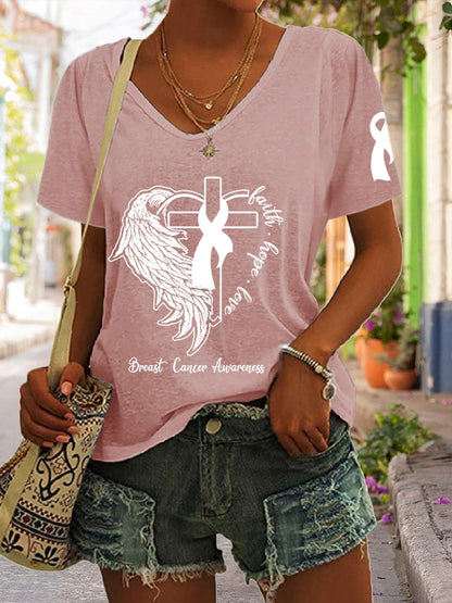 Women's Faith Hope Love Breast Cancer Casual T-Shirt