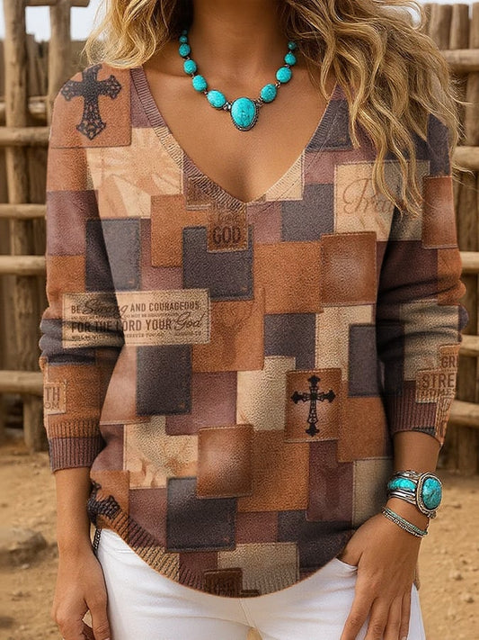 Women's Vintage Faith Art Print Casual Shirt
