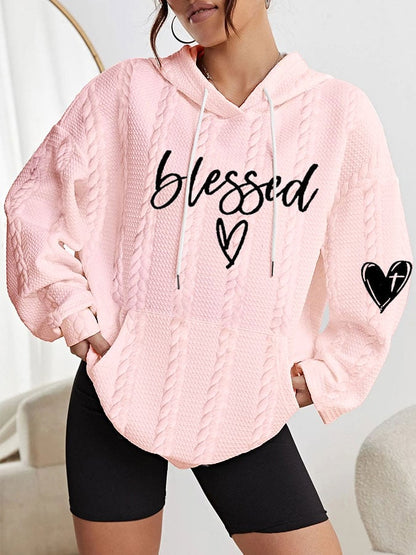 Women's Blessed Love Cross Printed Casual Cable Hoodie