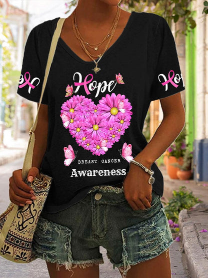 Women's Breast Cancer Awareness Print Short Sleeve T-Shirt