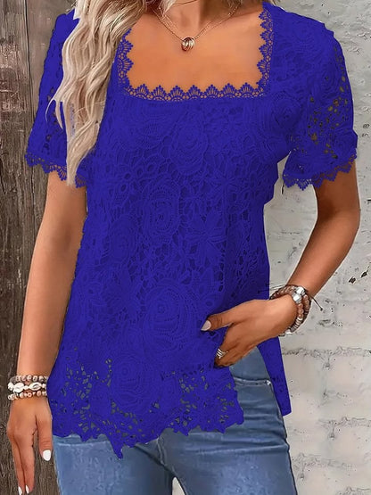 Women's Fashion Solid Color Square Neck Lace Top