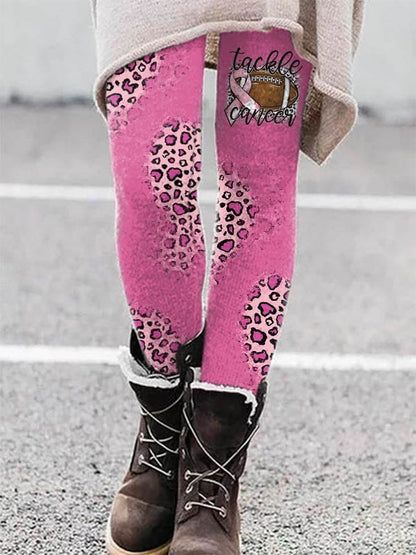 Breast Cancer Awareness Tackle Cancer Football Leopard Print Leggings