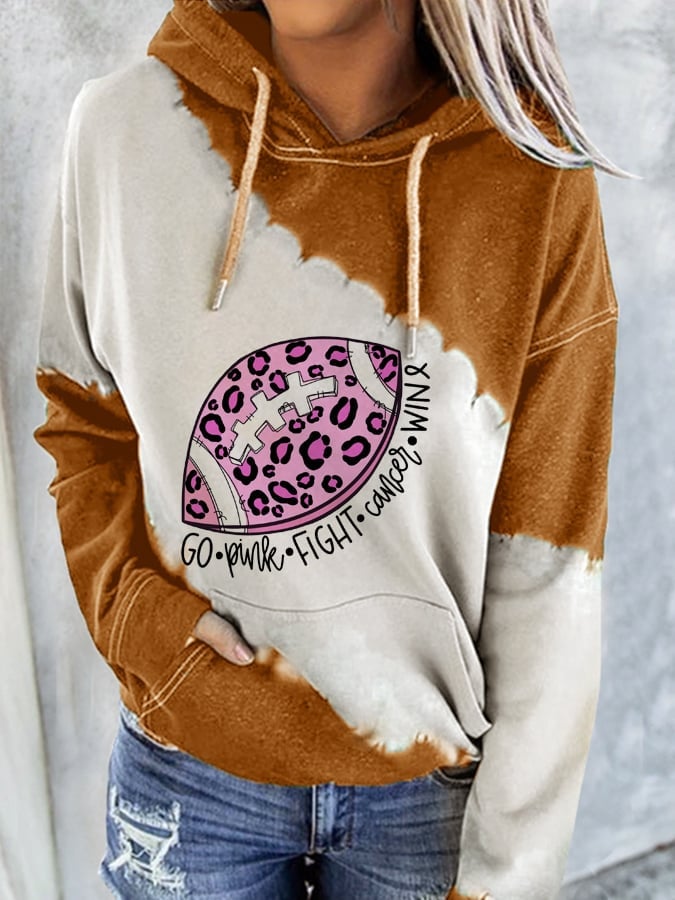 Women's Go Fight Win Pink Football Tie-dye Print Casual Hoodie