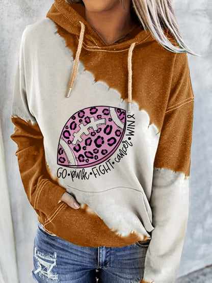 Women's Go Fight Win Pink Football Tie-dye Print Casual Hoodie