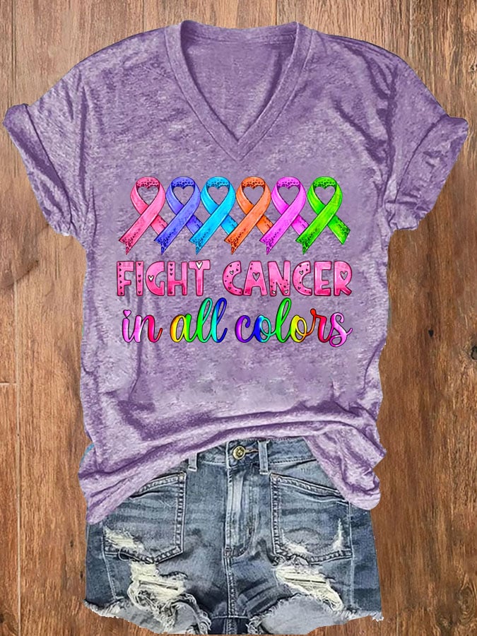 Women's Breast cancer Fight Cancer In all Colors Printed Casual T-shirt
