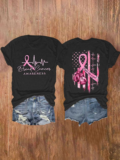 Women's Breast Cancer Awareness Casual Printed Short Sleeve T-Shirt