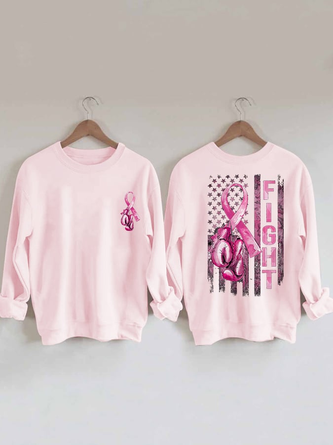 Women's Fight Breast Cancer America Flag Sweatshirt