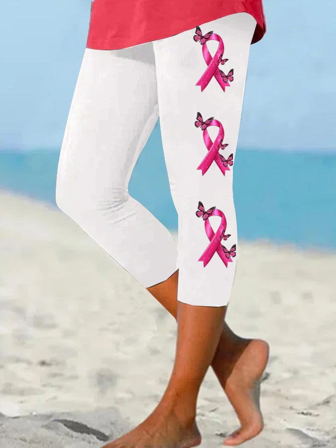 Women's Fight Breast Cancer Print Yoga Cropped Leggings