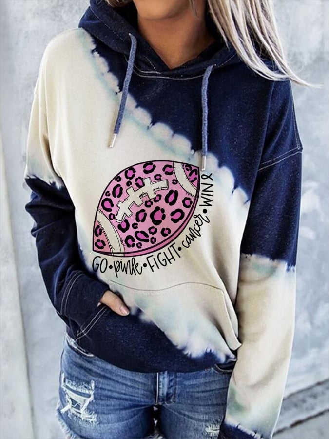 Women's Go Fight Win Pink Football Tie-dye Print Casual Hoodie