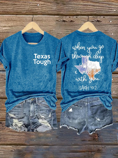 🙏💔Join us in praying for Texas.🙏Retro Texas Tough When You Go Through Deep Waters, I Will Be With You. Isaiah 43:2 Print T-Shirt
