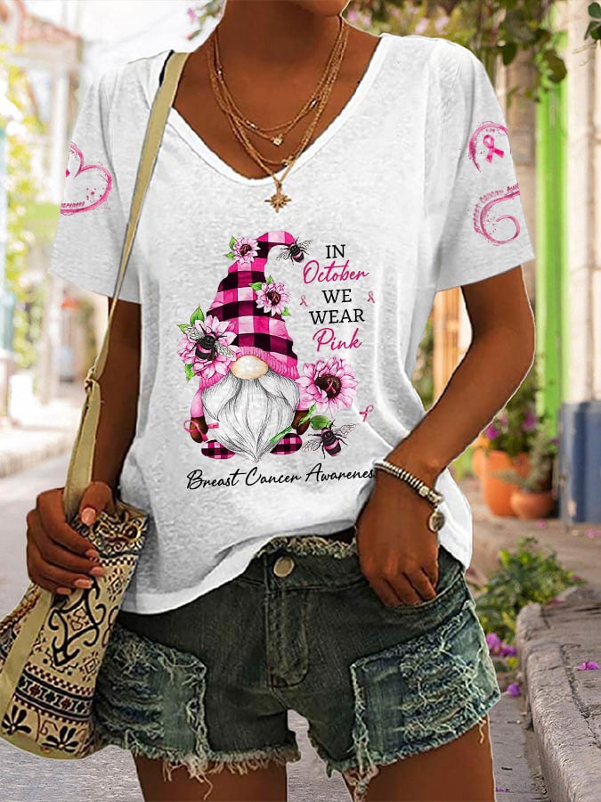 Women's In October We Wear Pink Breast Cancer Awarenes Print Short Sleeve T-Shirt