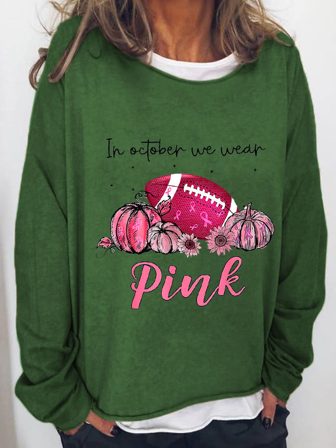 Women's Tackle Breast Cancer Pink Football Casual Long-Sleeve T-Shirt