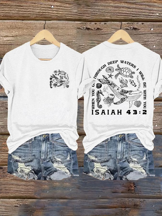 🙏💔Join us in praying for Texas.🙏Women's When You Go Through Deep Waters, I Will Be With You. Isaiah 43:2  Faith Printed T-Shirts