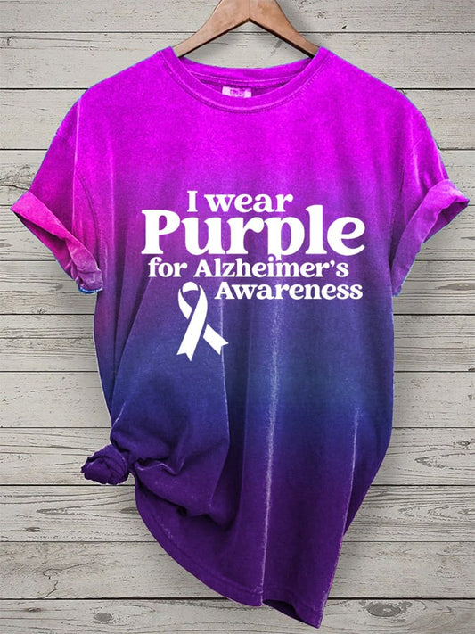 Women's I Wear Purple For Alzheimer's Awareness Print Casual T-Shirt
