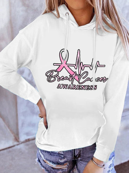 Women'S Breast Cancer Awareness Casual Printed Hooded Sweatshirt