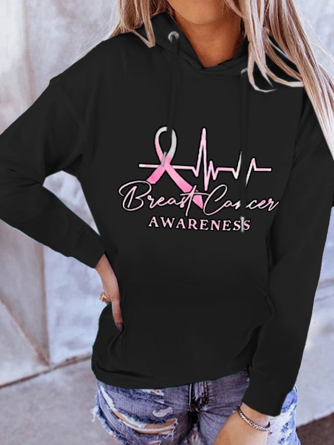 Women'S Breast Cancer Awareness Casual Printed Hooded Sweatshirt