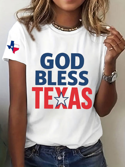 Women's Texas Flood God Bless Texas Print Casual T-Shirt