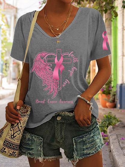 Women's Faith Hope Love Breast Cancer Casual T-Shirt