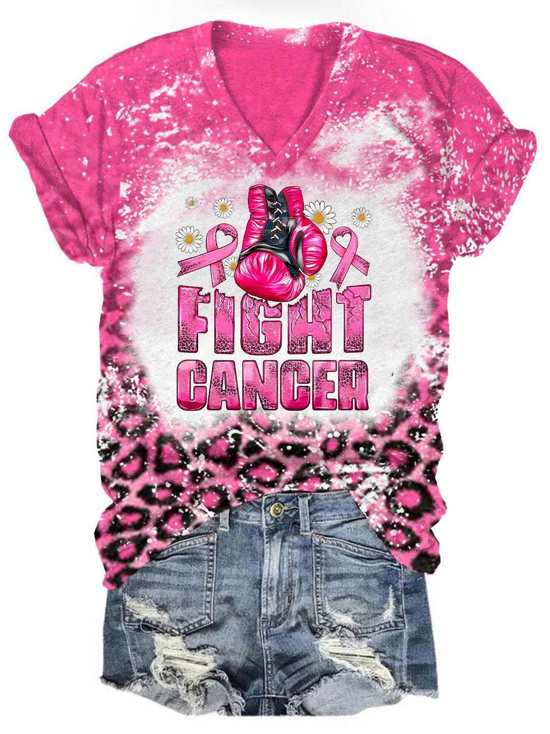 Women's Breast Cancer Awareness In October We Wear Pink Print V-Neck T-Shirt