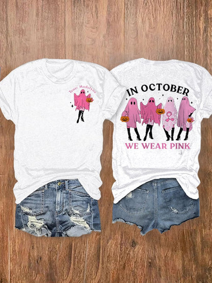 Women's In October We Wear Pink Ghost  T-Shirt