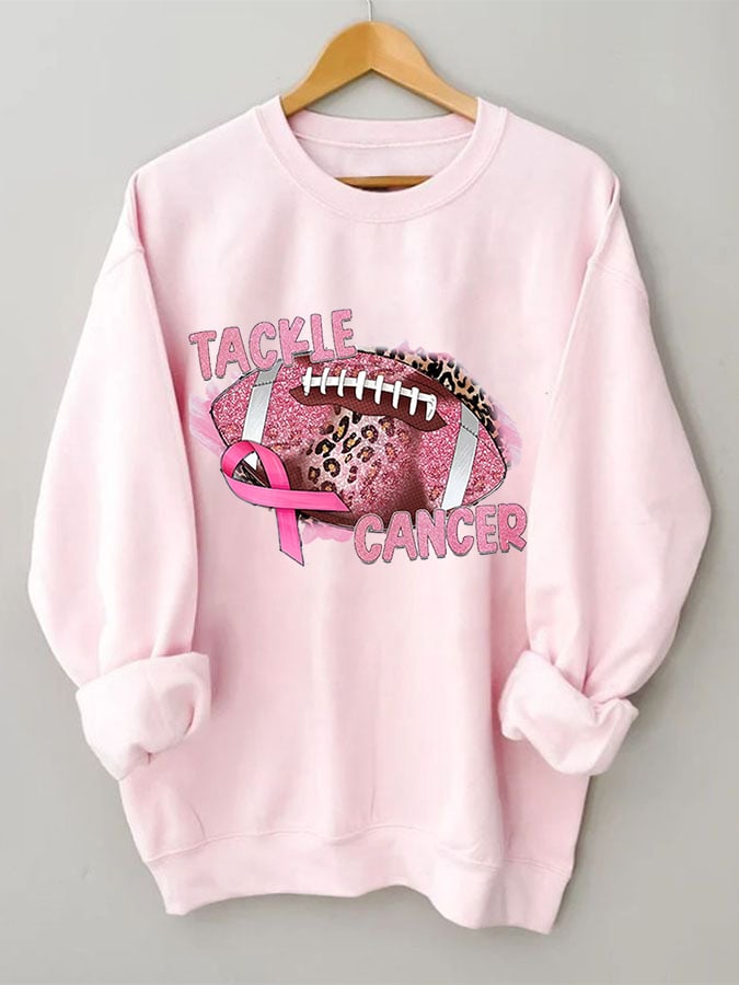 Women's Tackle Breast Cancer Pink Ribbon Football Sweatshirt
