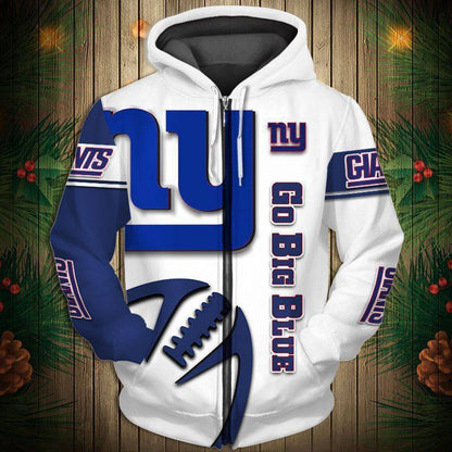 New York Giants  Men's Casual Zipper Hooded Sweatshirts