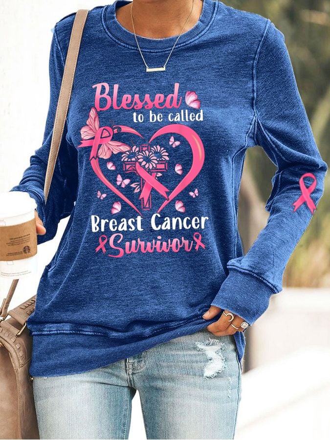 Blessed To Be Called Breast Cancer Survivor Print Sweatshirt