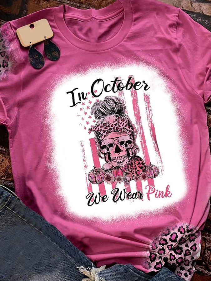 In October We Wear Pink Print T-Shirt